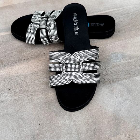 Olivia Miller Womens Size 6 Slides Saltspring Rhinestone Black Sandal Shoe New - Picture 11 of 16